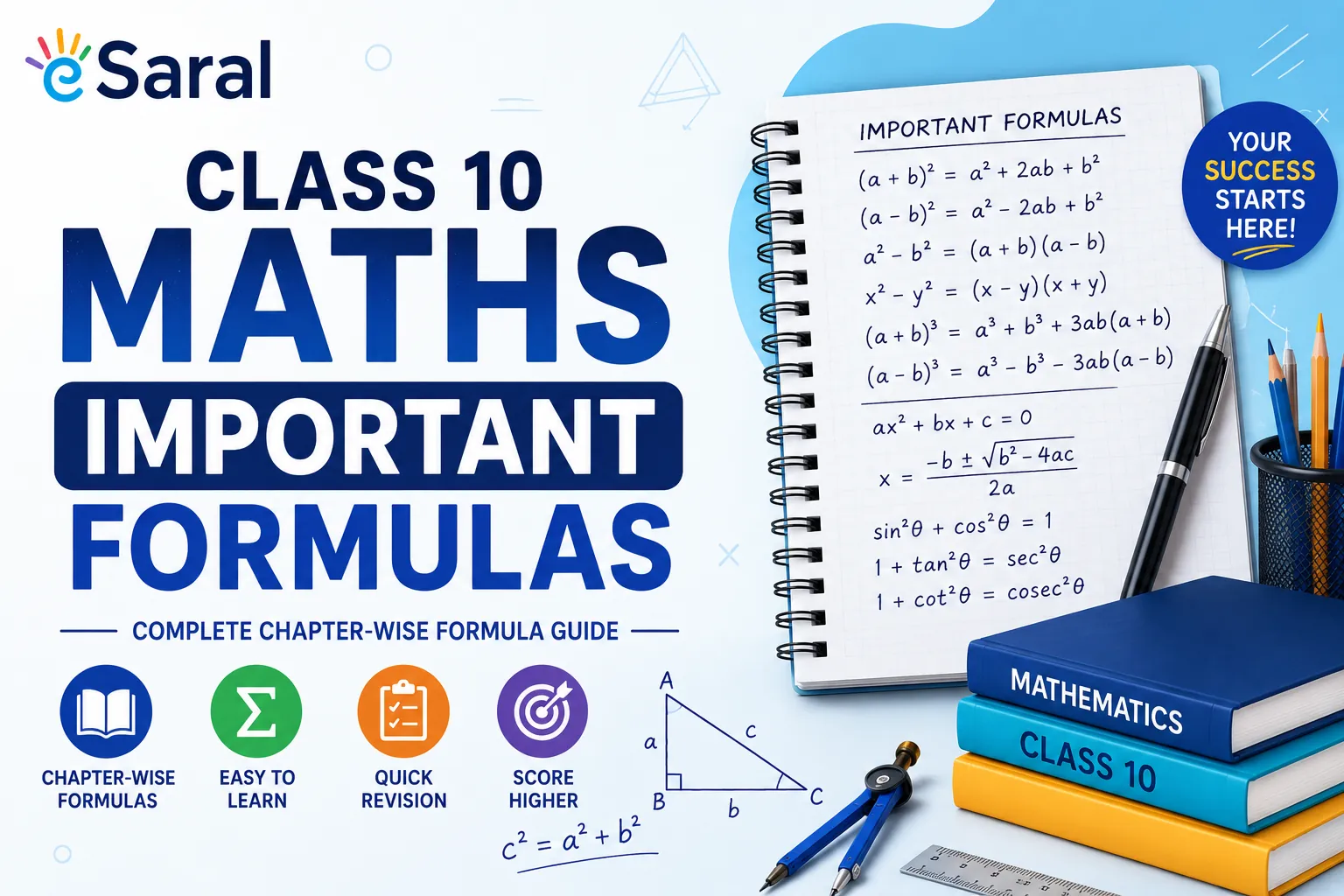 Class 10 Maths Important Formulas – NCERT Chapters 6 to 10 (Board Exam Edition)